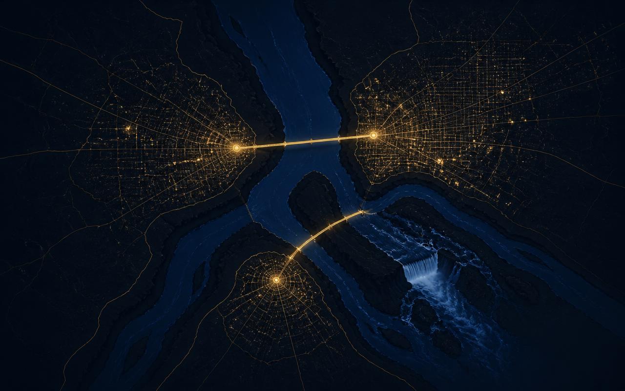 Mapa da Tríplice Fronteira com as pontes entre Ciudad del Este, Foz do Iguaçu e Puerto Iguazú